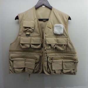 Vintage South Bend Fishing Vest Mens Medium Tan Khaki Multi Pocket Fly Fishing